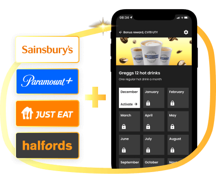 How to get your reward on the app on a phone with a plus sign and a selection of our rewards