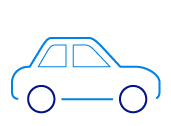 White icon of a car on a dark blue background