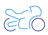White icon of a motorbike on a dark blue background