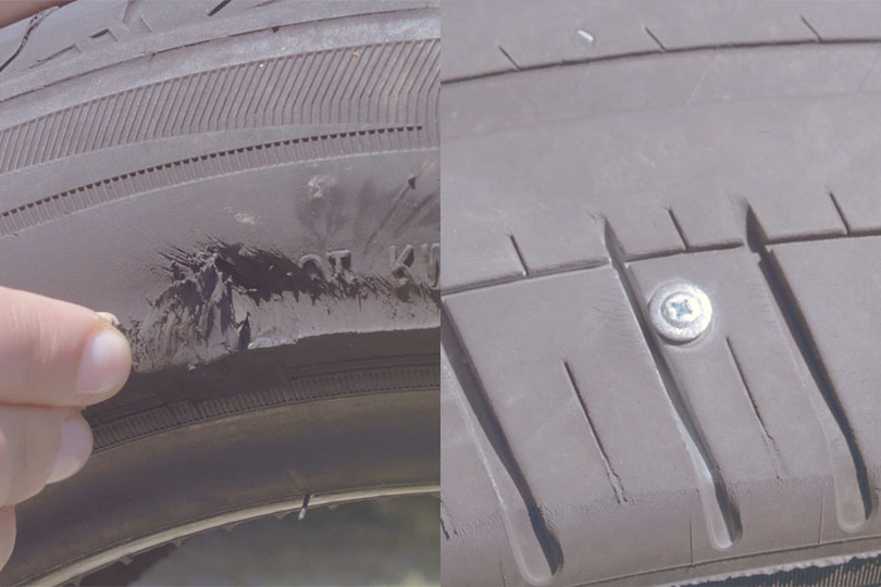 Cut tyre and nails
