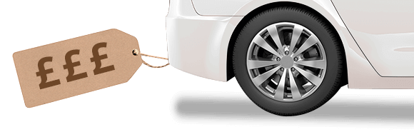 white car with brown £ sign tag
