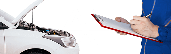 white car and man writing on clipboard