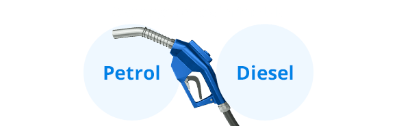 blue petrol pump with petrol and diesel written in blue circles