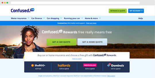 Screenshot of the Confused.com homepage