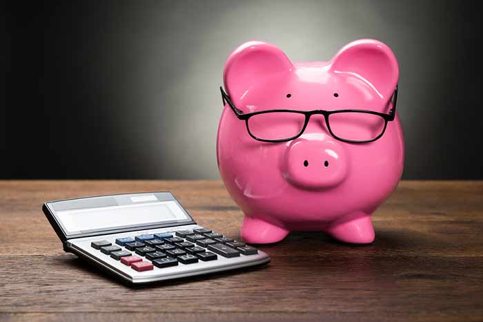 Piggy bank with calculator