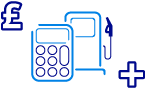 Blue icons of a calculator and a fuel pump