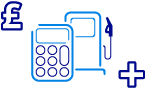 Blue icons of a calculator and a fuel pump