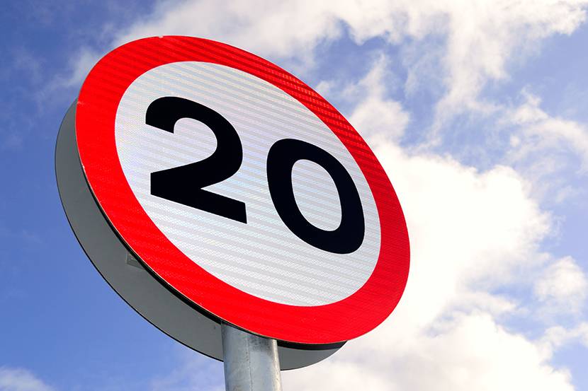 20 mph speed limit sign