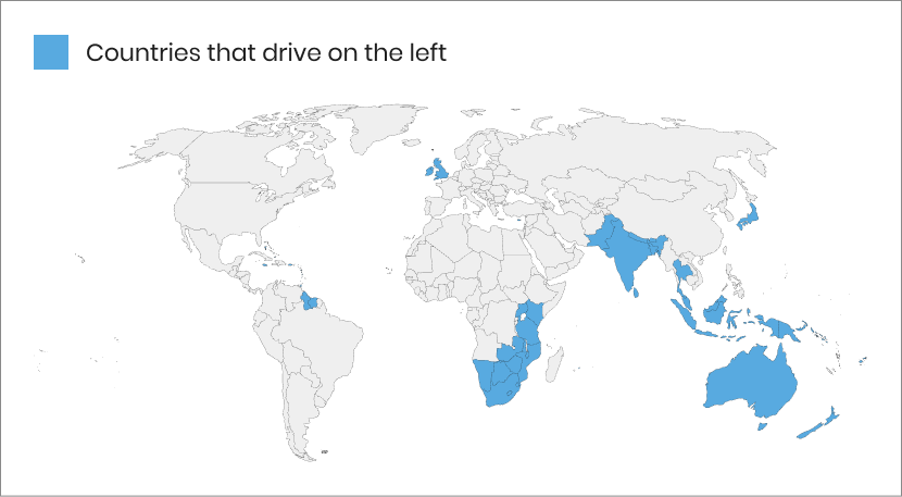 Confused.com map of countries that drive on the left