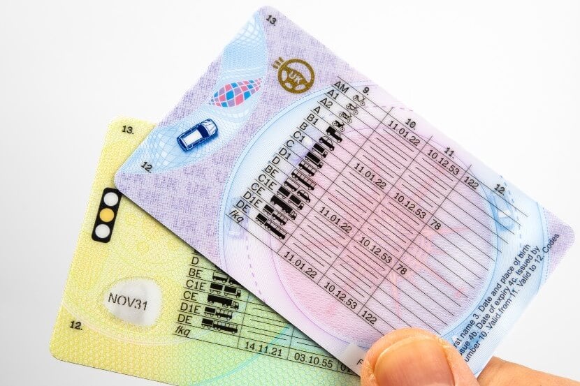 Back of provisional and full driving licence showing categories
