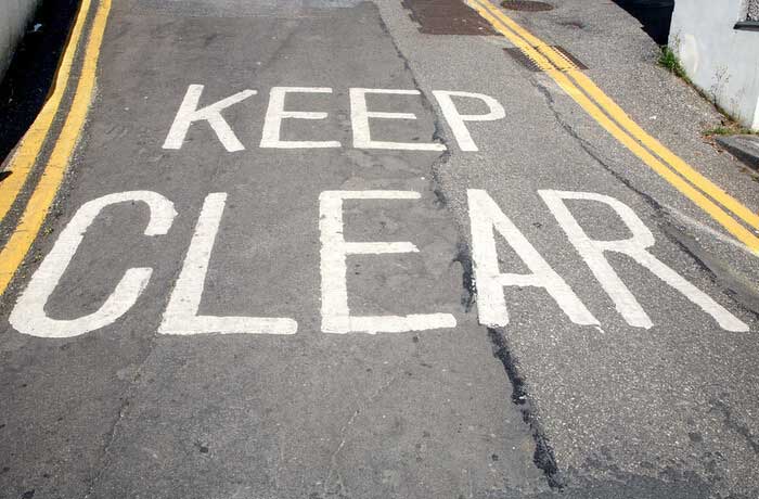Keep clear markings on road