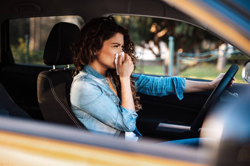 Person in car sneezing 