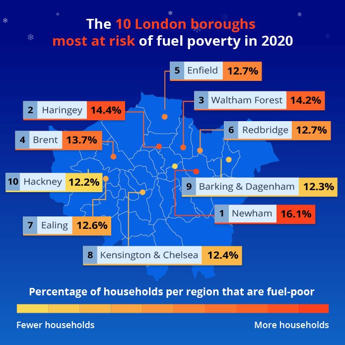 Map showing London fuel poverty levels