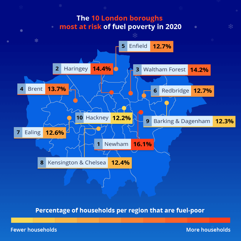 Map showing London fuel poverty levels