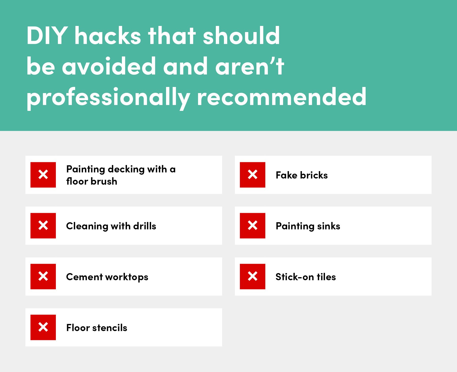 Table of DIY TikTok hacks that aren't professionally recommended