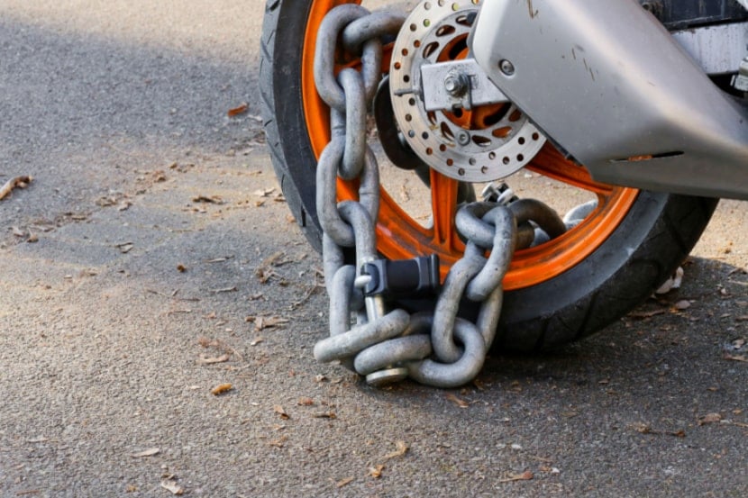 Motorbike with chain attached for security