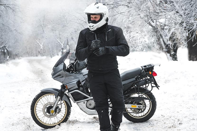 Motorbike rider in winter