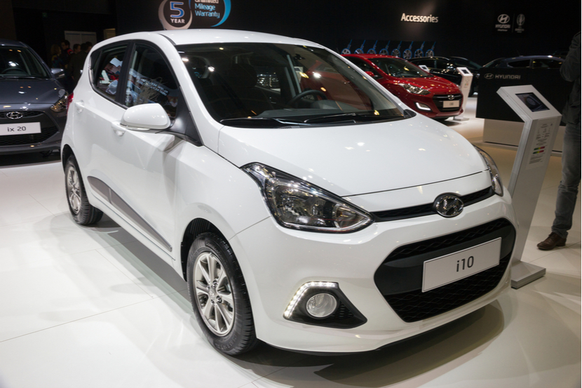 A Hyundai i10 in a showroom