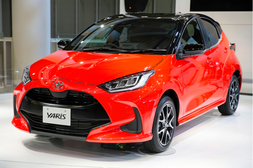 A Toyota Yaris in a showroom