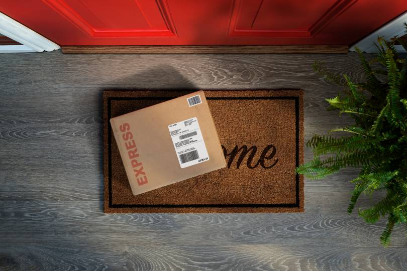 A parcel left on a door step