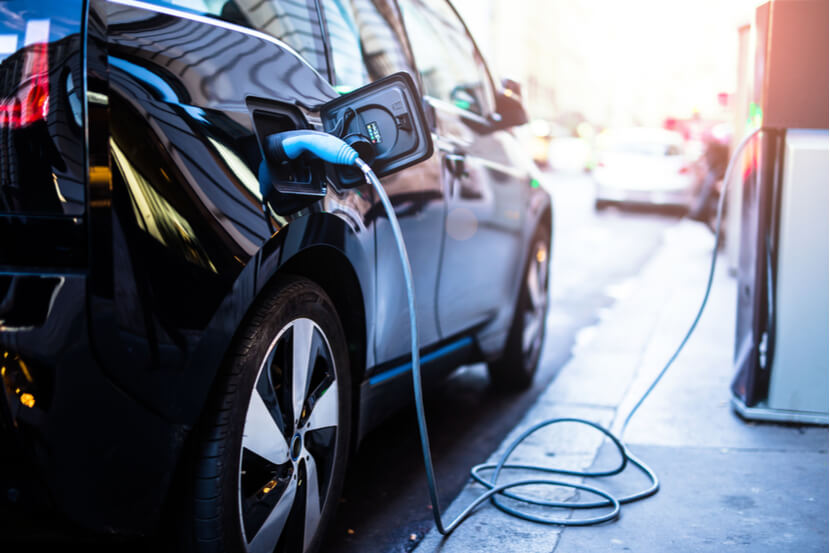 An electric car at a charging station