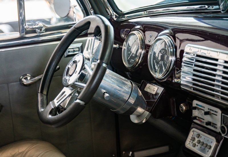 An interior of a classic car