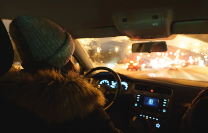 A car is driven at night