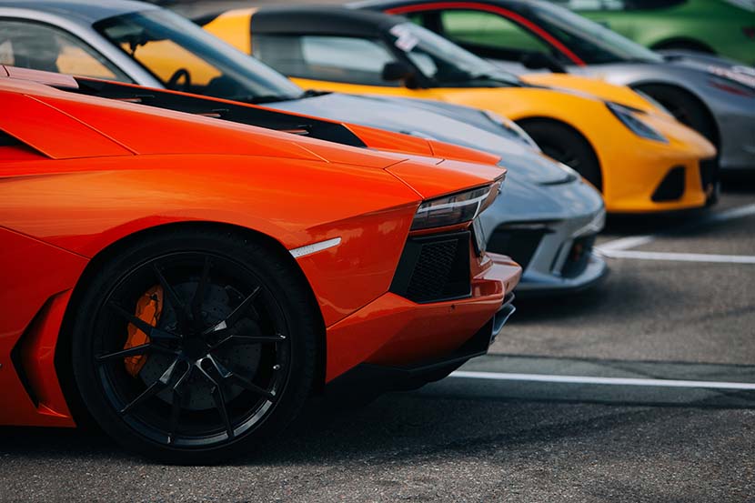 A row of performance cars lined up