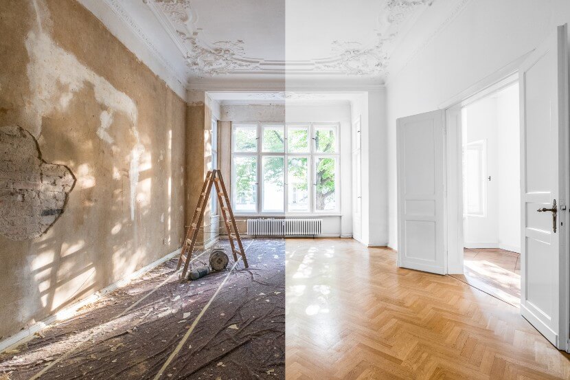 A house before and after restoration or refurbishment 