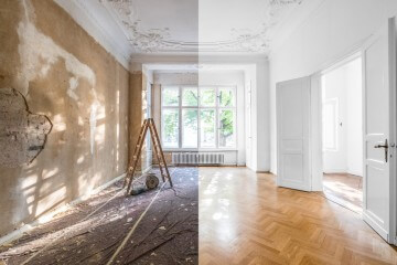 A house before and after restoration or refurbishment