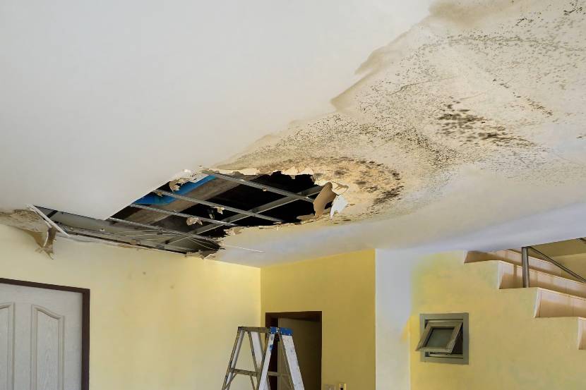 Big leak on ceiling of a home