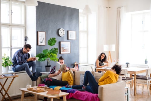 Students at home in living room