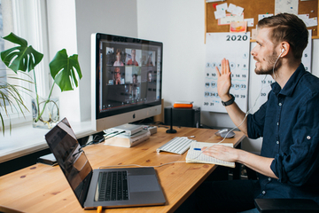 A home worker on a video meeting