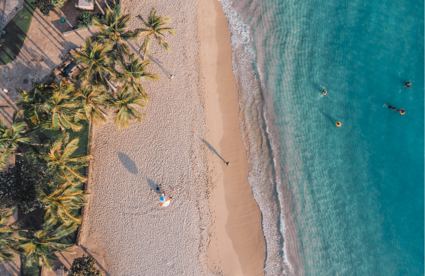 Birdseye view of a tropical beach