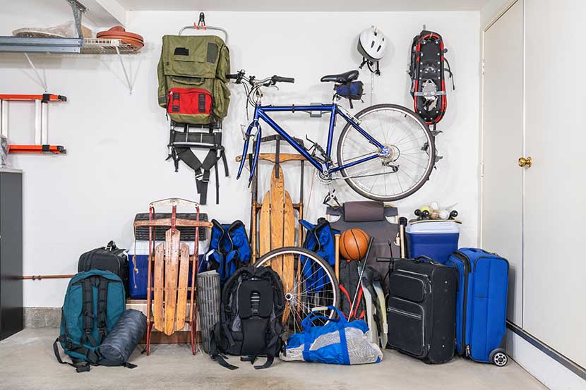 Sporting and travel equipment in storage 