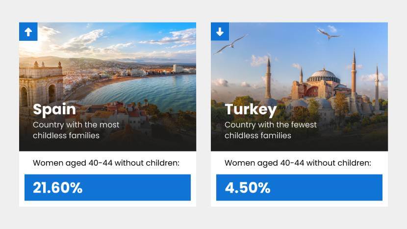 Report showing families without children in Spain and Turkey