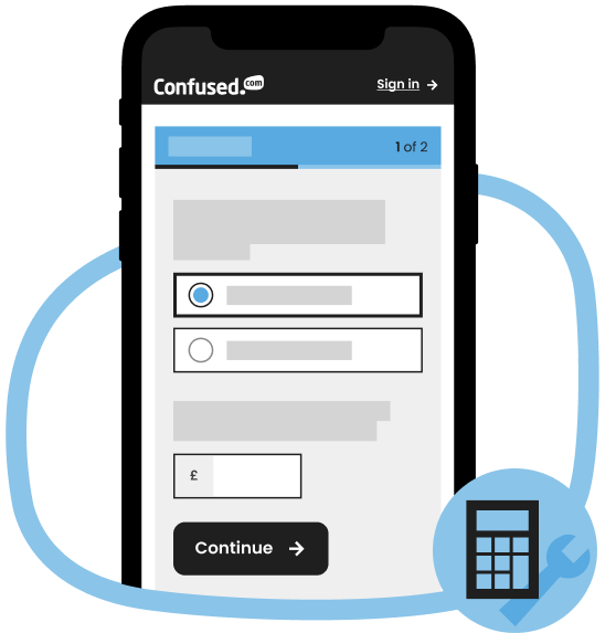 Confused.com template calculator tool shown on a mobile phone