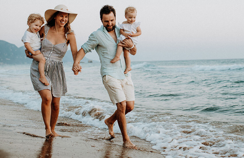 A happy family on the beach