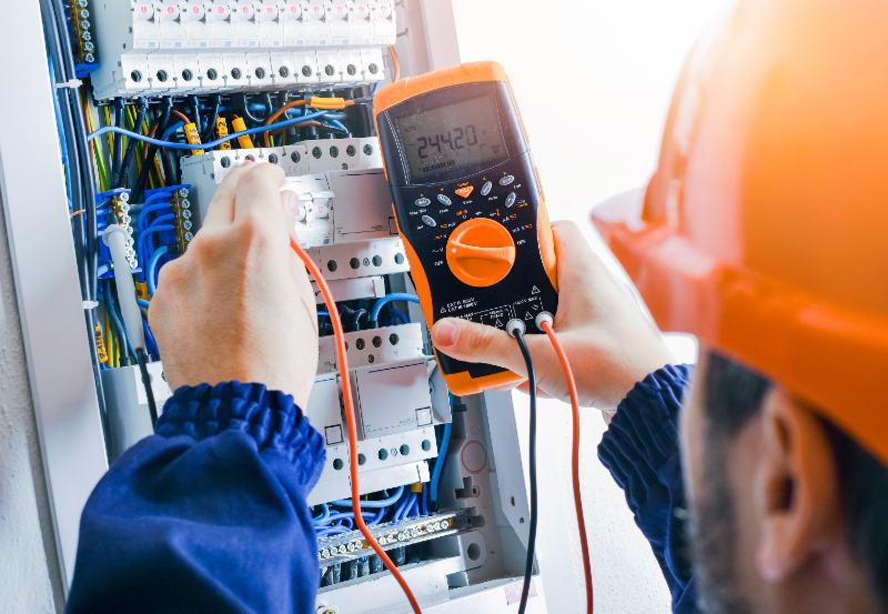 An electrician installing wires