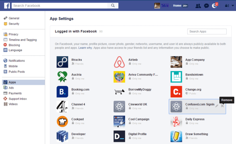 Facebook apps page
