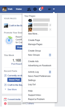 Facebook menu
