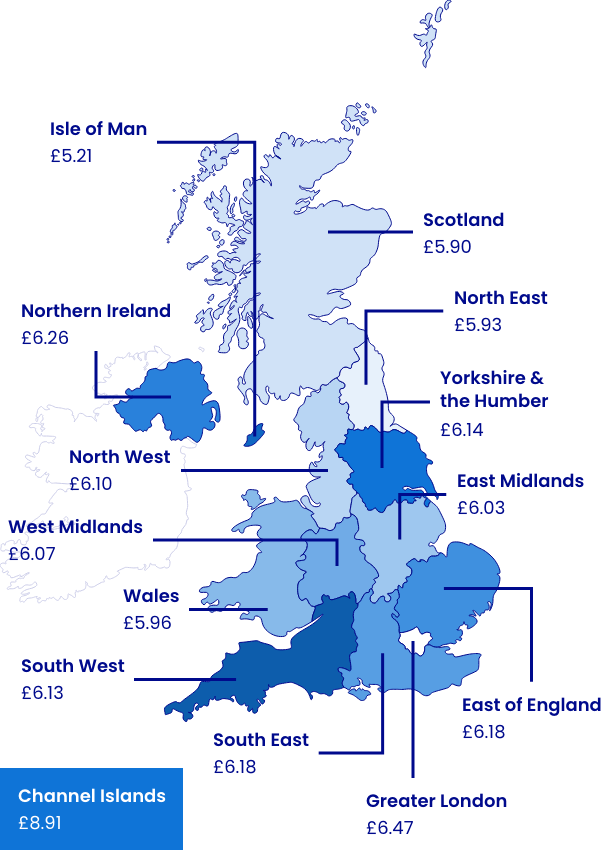 Map showing pet insurance prices in the uk