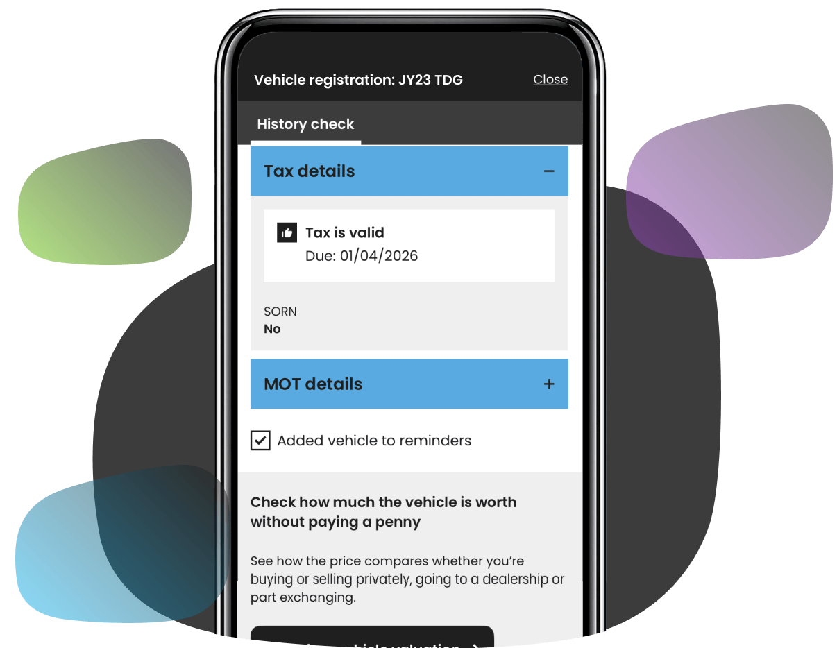 App vehicle history on a mobile phone