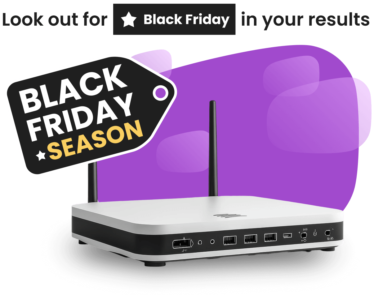 Image of a broadband router with Black Friday season messaging