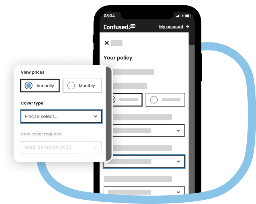 An example of a phone screen with a section including a dropdown to change the cover type shown enlarged
