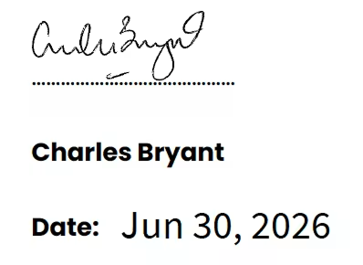 Charles Bryant Modern Slavery Statement Signature 2026. Signed June 30, 2026.