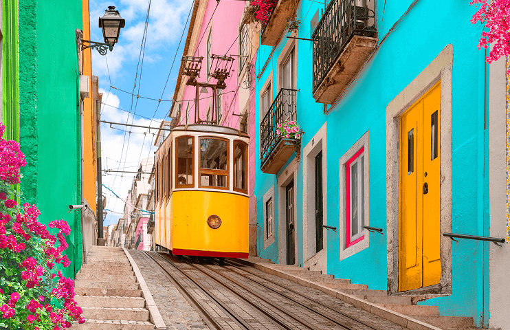 Traing passing through centre of Portugal