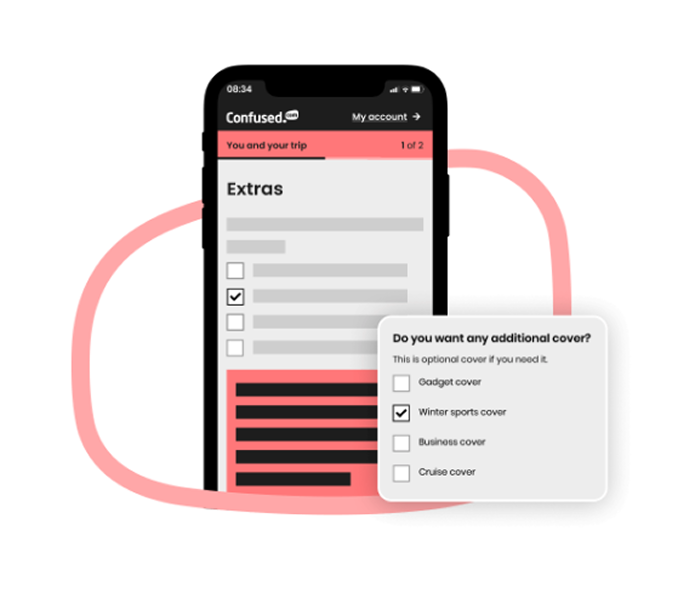 Mobile phone showing travel insurance extras