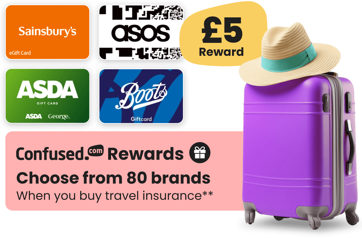 Image of suitcase and available rewards when you purchase travel insurance