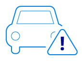 Dark blue icon of a car with warning symbol